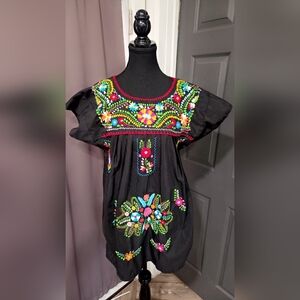 Beautiful Embroidered Black Blouse with Colorful Floral Design